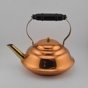 Coppercraft Guild Tea Kettle OS Copper Good Vintage Brass Wood Handle Taunton MA